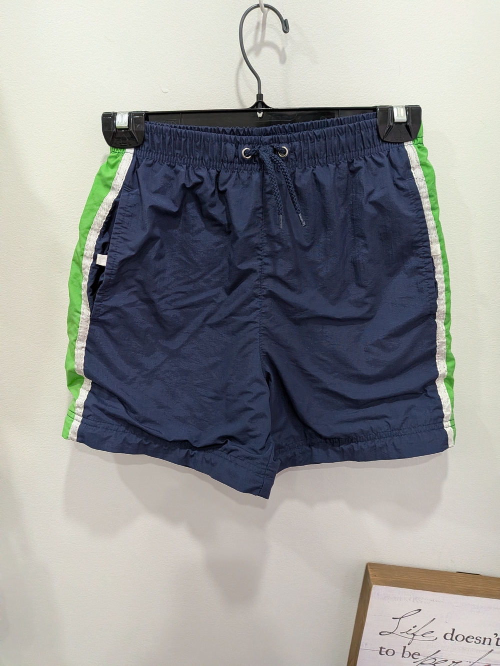 Beverly Hills Polo Club Navy  Active Shorts with Green and White Stripes
